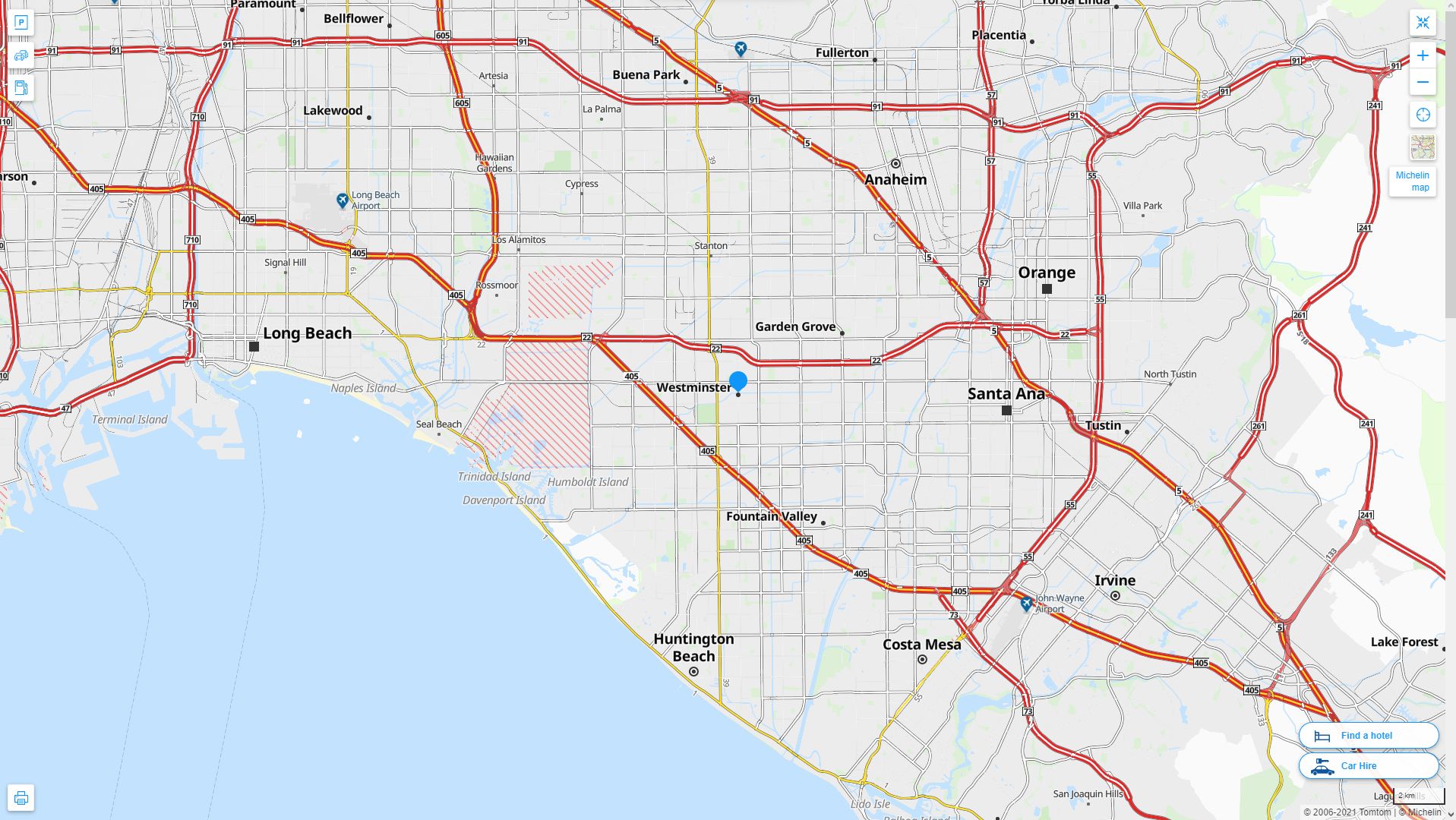 Westminster California Highway and Road Map